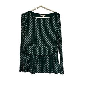 Boden Womens Long Sleeve Top Peplum Green Leaf Graphic 14 Lightweight Soft